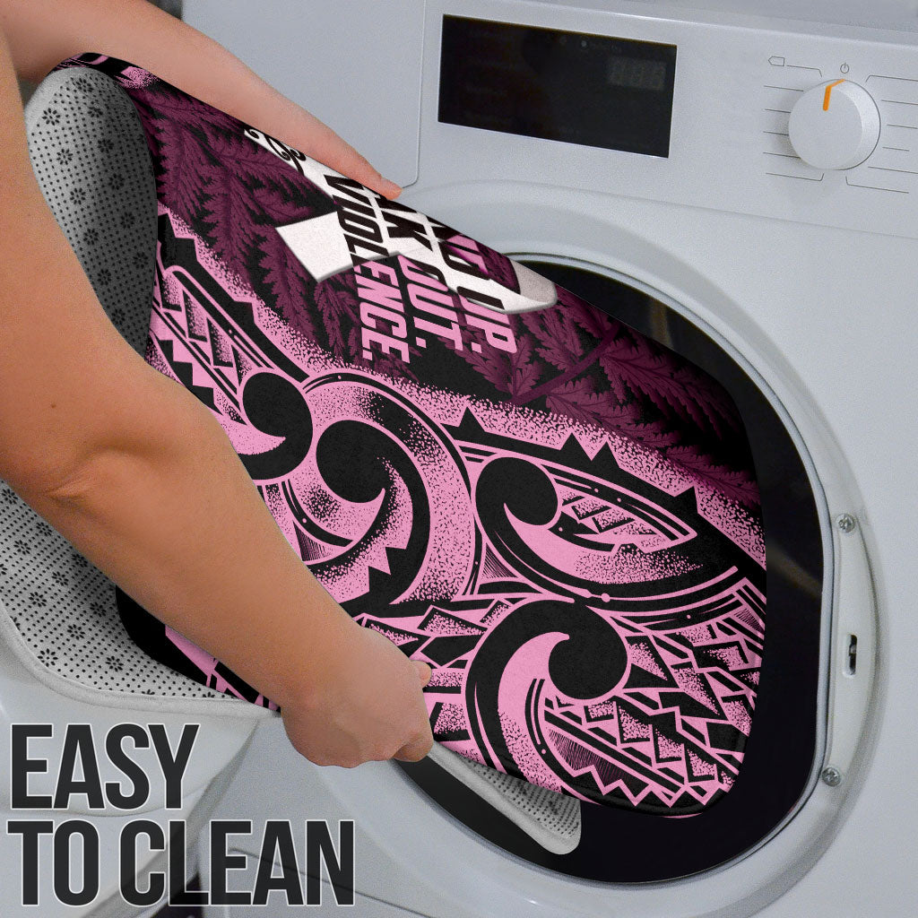 White Ribbon Day New Zealand Bathroom Set Respect Women Maori Pattern Pink