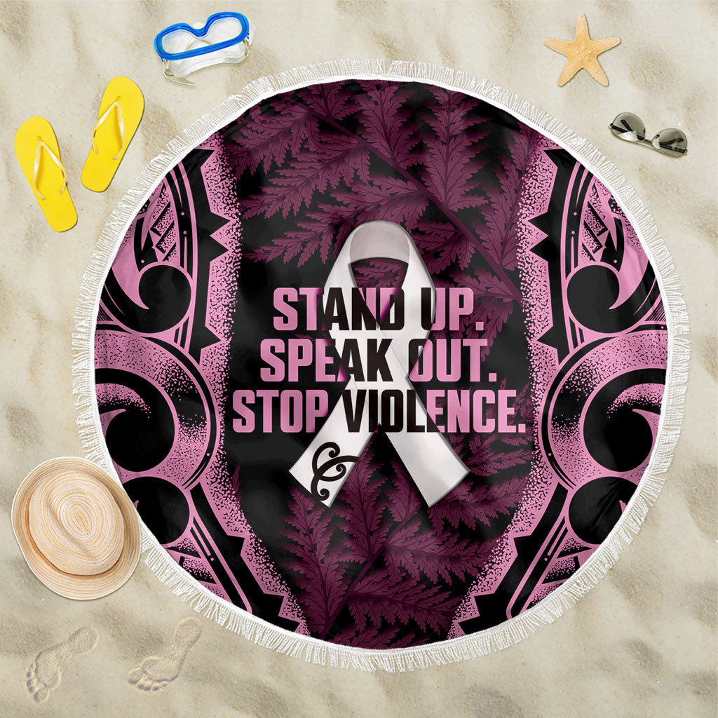 White Ribbon Day New Zealand Beach Blanket Respect Women Maori Pattern Pink