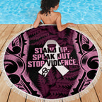 White Ribbon Day New Zealand Beach Blanket Respect Women Maori Pattern Pink
