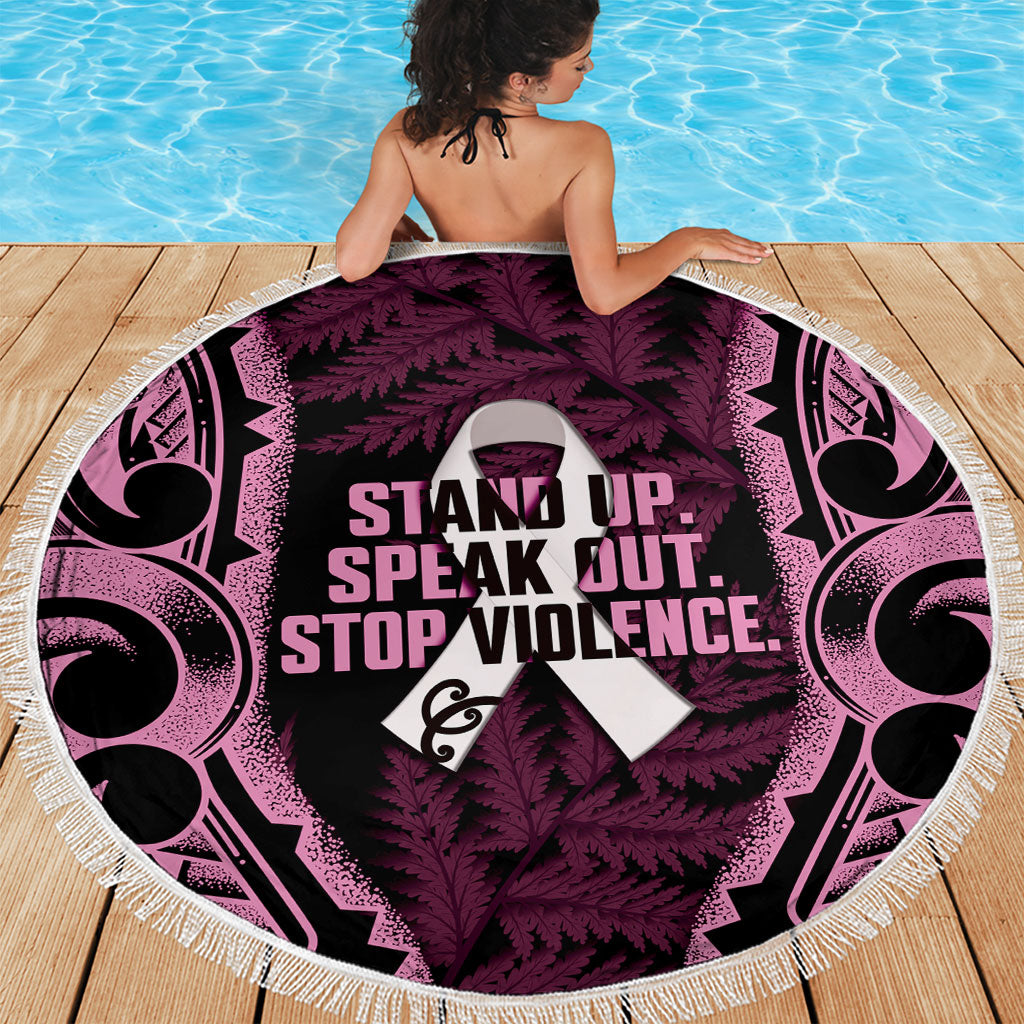 White Ribbon Day New Zealand Beach Blanket Respect Women Maori Pattern Pink