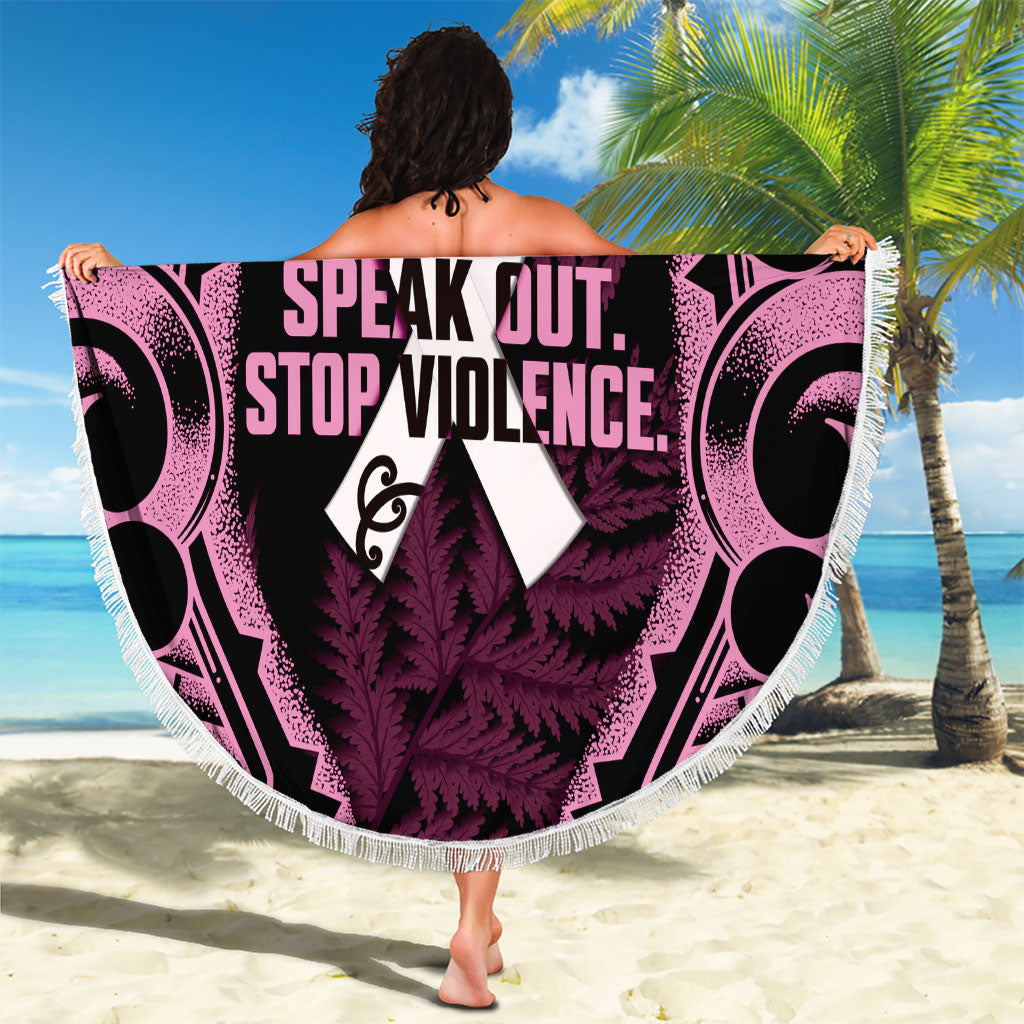 White Ribbon Day New Zealand Beach Blanket Respect Women Maori Pattern Pink
