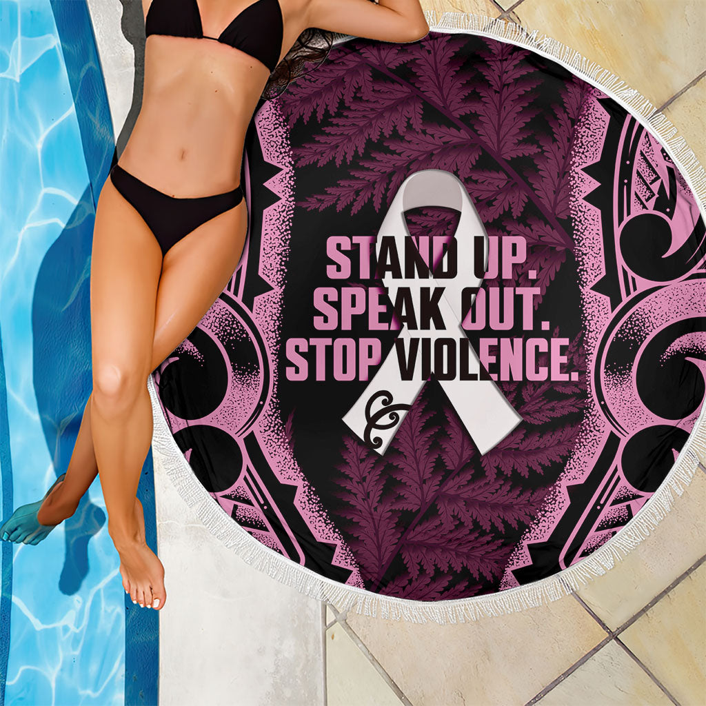 White Ribbon Day New Zealand Beach Blanket Respect Women Maori Pattern Pink