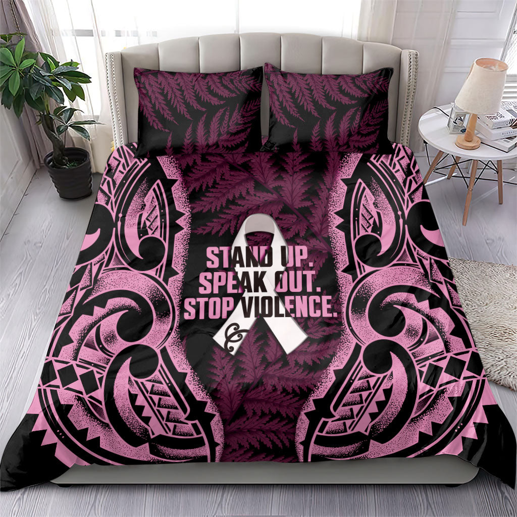 White Ribbon Day New Zealand Bedding Set Respect Women Maori Pattern Pink