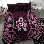 White Ribbon Day New Zealand Bedding Set Respect Women Maori Pattern Pink