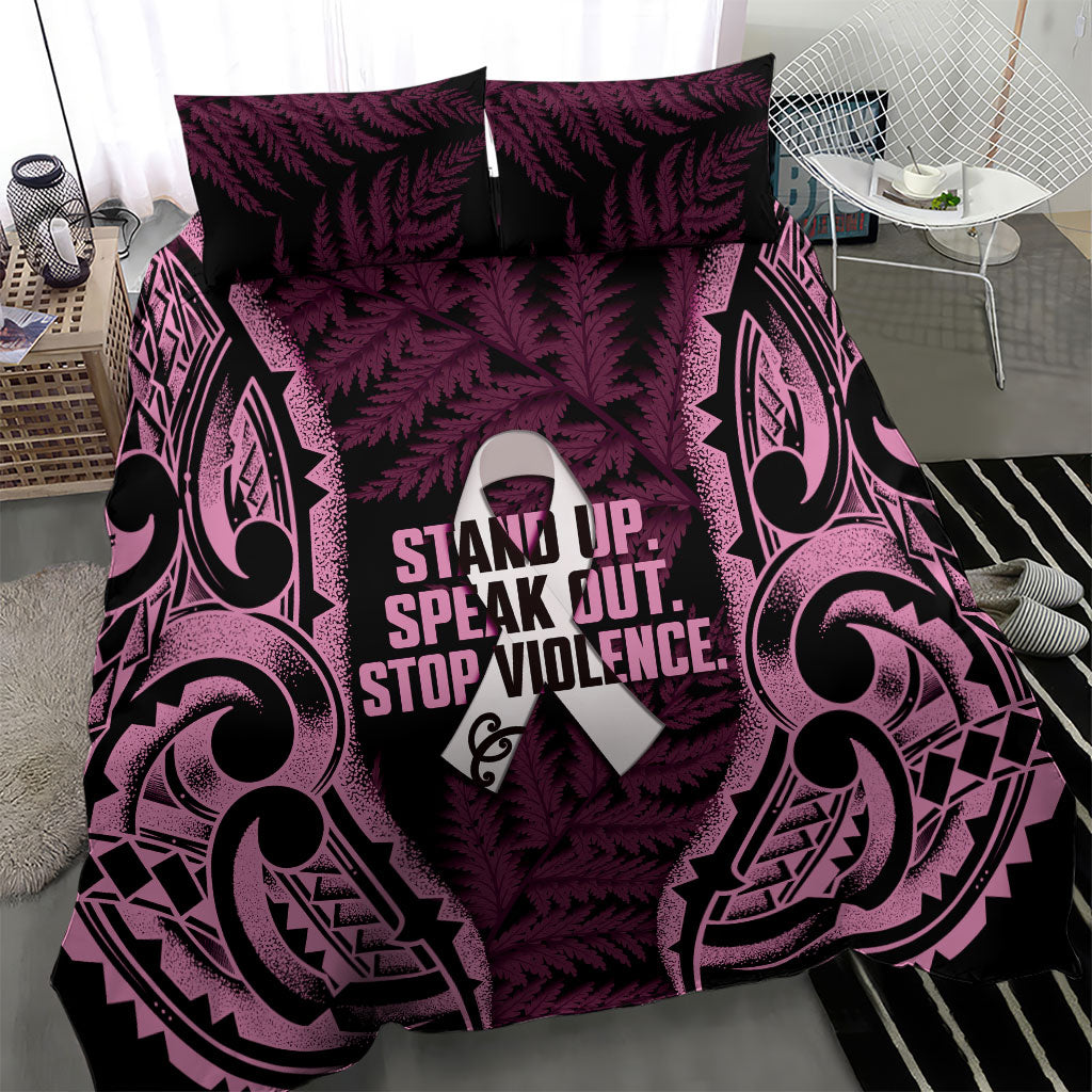 White Ribbon Day New Zealand Bedding Set Respect Women Maori Pattern Pink