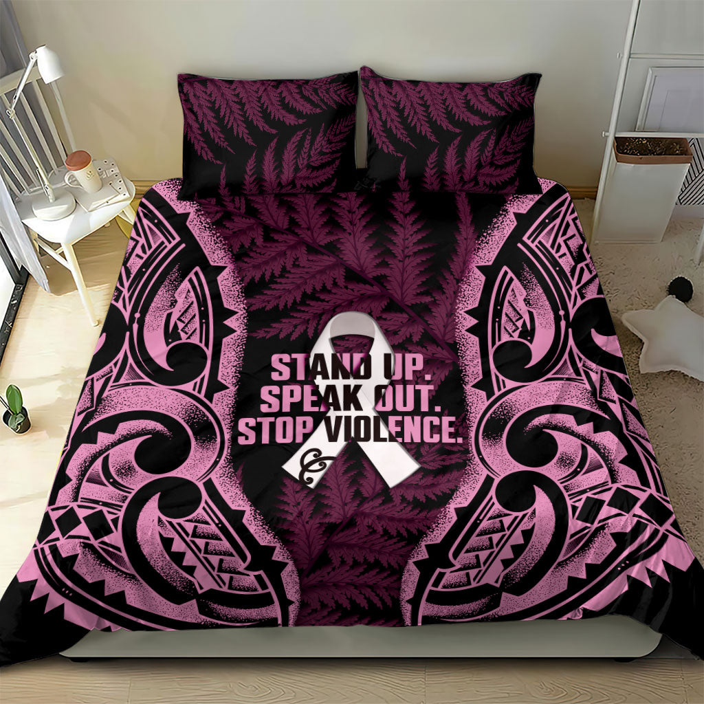 White Ribbon Day New Zealand Bedding Set Respect Women Maori Pattern Pink