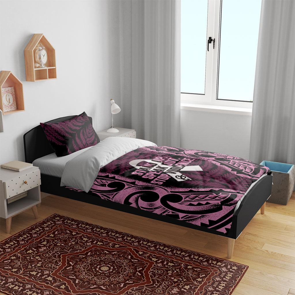 White Ribbon Day New Zealand Bedding Set Respect Women Maori Pattern Pink