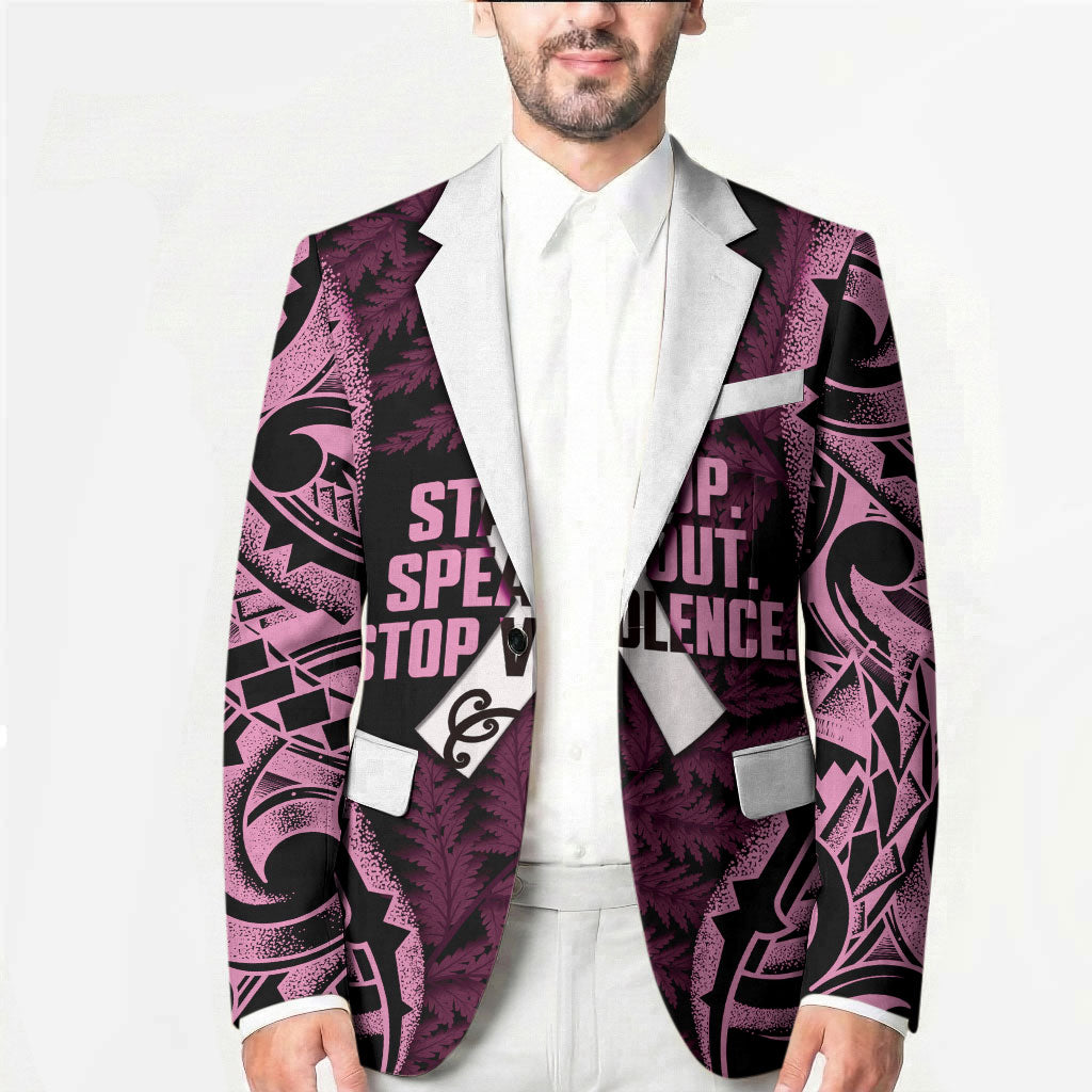 White Ribbon Day New Zealand Blazer Respect Women Maori Pattern Pink