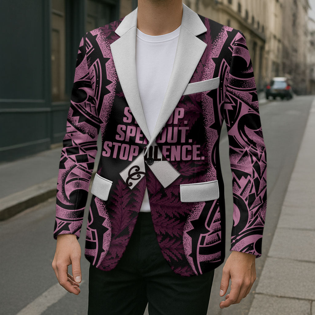 White Ribbon Day New Zealand Blazer Respect Women Maori Pattern Pink