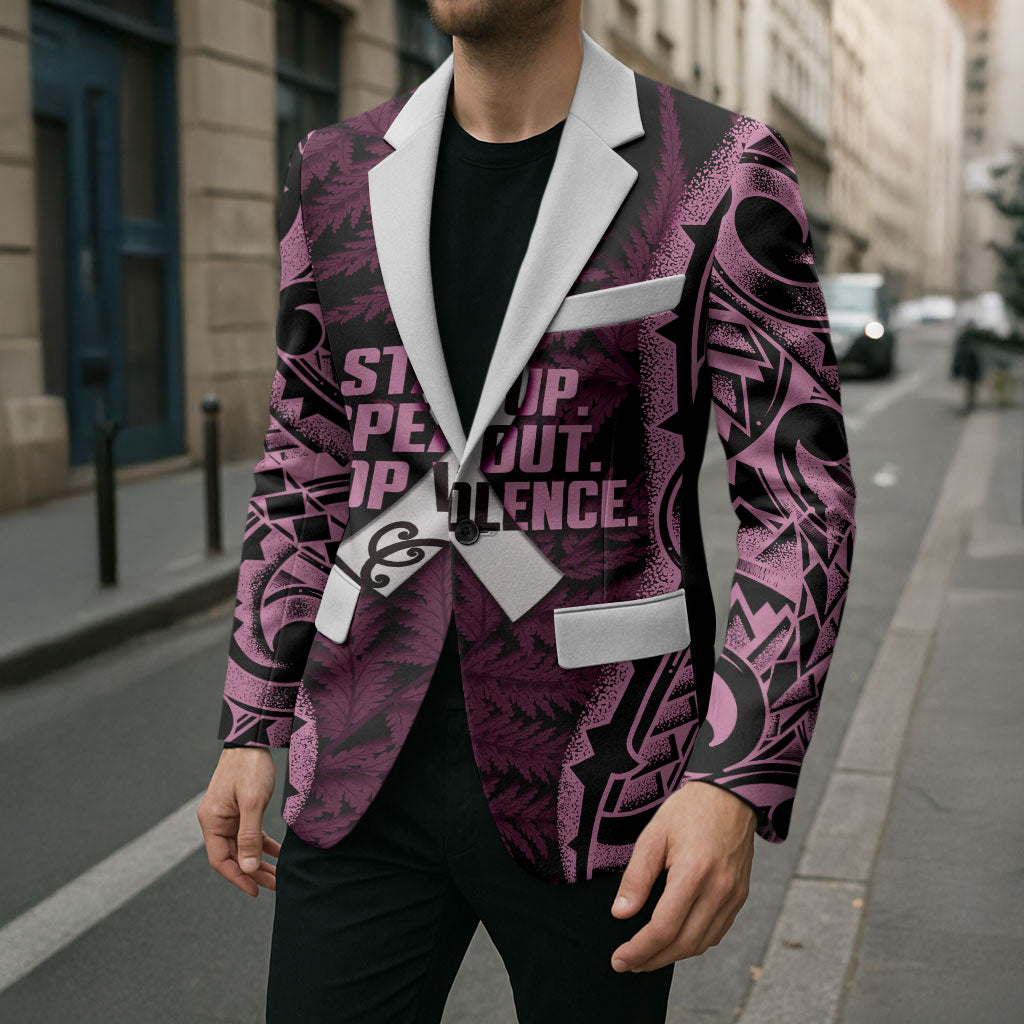 White Ribbon Day New Zealand Blazer Respect Women Maori Pattern Pink