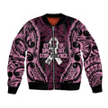 White Ribbon Day New Zealand Bomber Jacket Respect Women Maori Pattern Pink