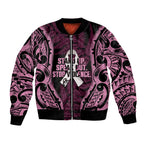 White Ribbon Day New Zealand Bomber Jacket Respect Women Maori Pattern Pink