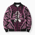 White Ribbon Day New Zealand Bomber Puffer Jacket Respect Women Maori Pattern Pink