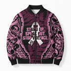 White Ribbon Day New Zealand Bomber Puffer Jacket Respect Women Maori Pattern Pink