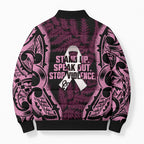 White Ribbon Day New Zealand Bomber Puffer Jacket Respect Women Maori Pattern Pink