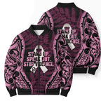 White Ribbon Day New Zealand Bomber Puffer Jacket Respect Women Maori Pattern Pink