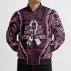 White Ribbon Day New Zealand Bomber Puffer Jacket Respect Women Maori Pattern Pink
