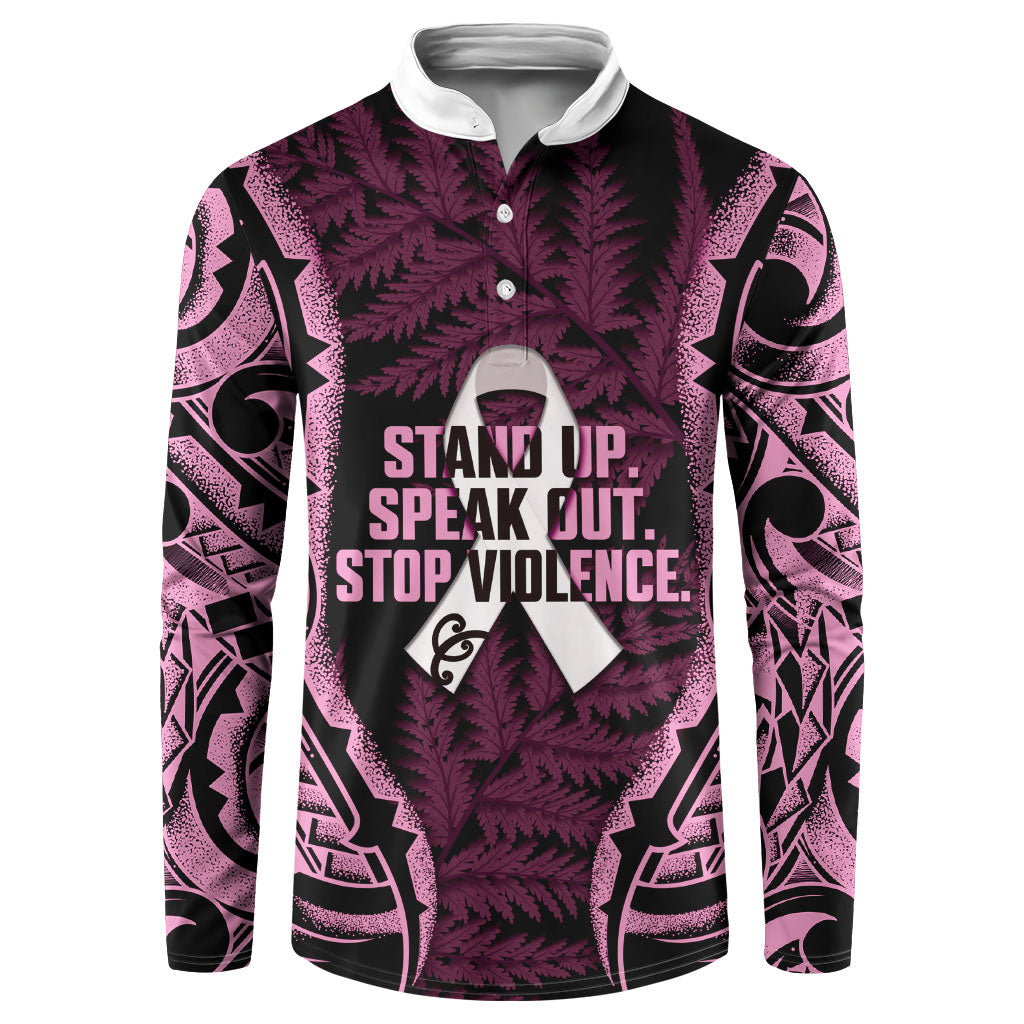 White Ribbon Day New Zealand Button Sweatshirt Respect Women Maori Pattern Pink
