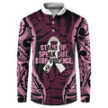 White Ribbon Day New Zealand Button Sweatshirt Respect Women Maori Pattern Pink