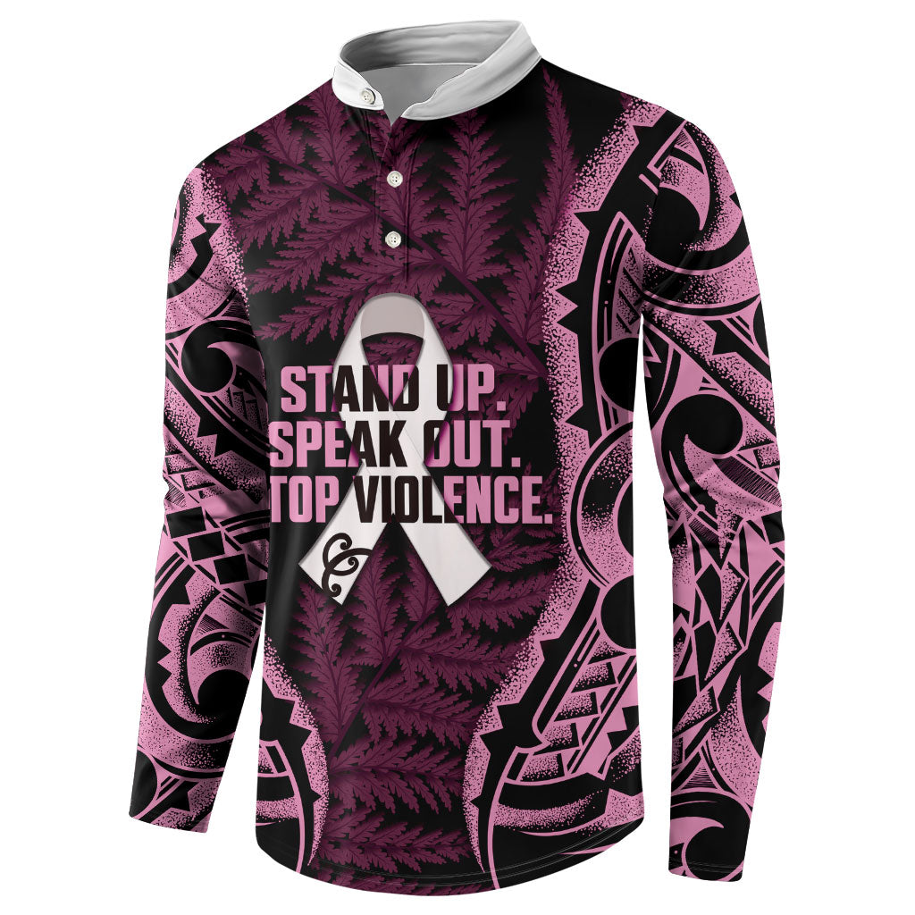 White Ribbon Day New Zealand Button Sweatshirt Respect Women Maori Pattern Pink