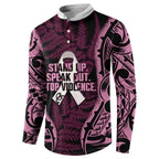 White Ribbon Day New Zealand Button Sweatshirt Respect Women Maori Pattern Pink