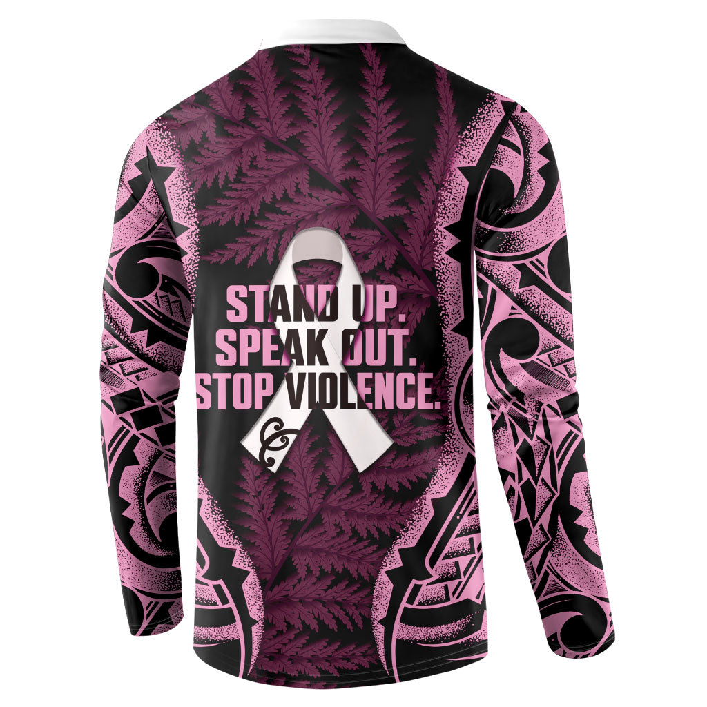 White Ribbon Day New Zealand Button Sweatshirt Respect Women Maori Pattern Pink
