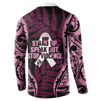 White Ribbon Day New Zealand Button Sweatshirt Respect Women Maori Pattern Pink