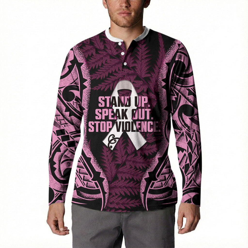 White Ribbon Day New Zealand Button Sweatshirt Respect Women Maori Pattern Pink