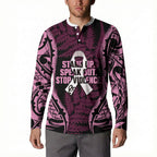 White Ribbon Day New Zealand Button Sweatshirt Respect Women Maori Pattern Pink