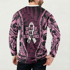 White Ribbon Day New Zealand Button Sweatshirt Respect Women Maori Pattern Pink