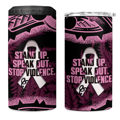 White Ribbon Day New Zealand 4 in 1 Can Cooler Tumbler Respect Women Maori Pattern Pink