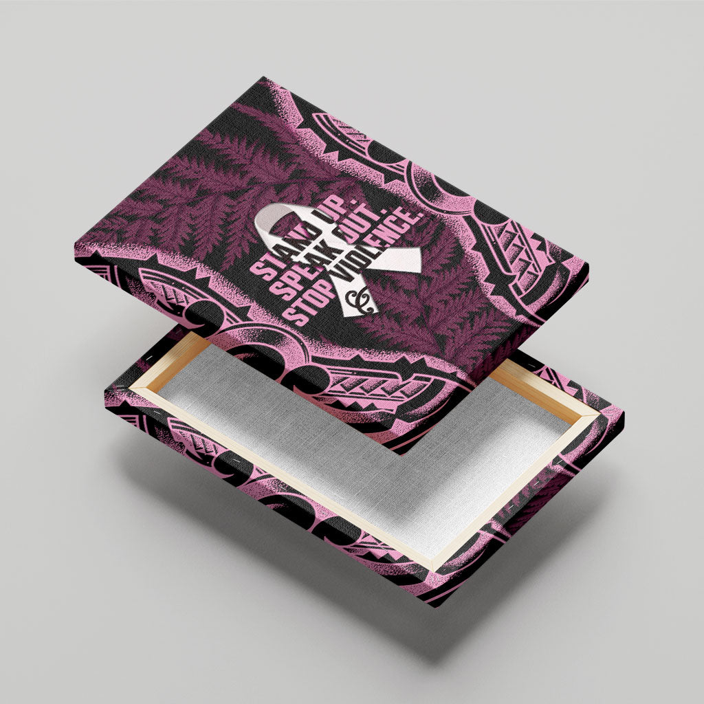 White Ribbon Day New Zealand Canvas Wall Art Respect Women Maori Pattern Pink