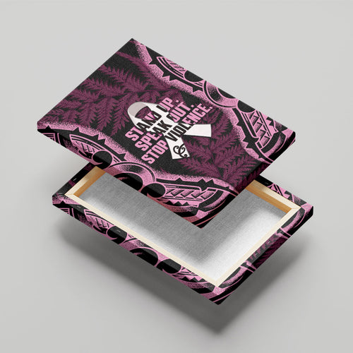 White Ribbon Day New Zealand Canvas Wall Art Respect Women Maori Pattern Pink