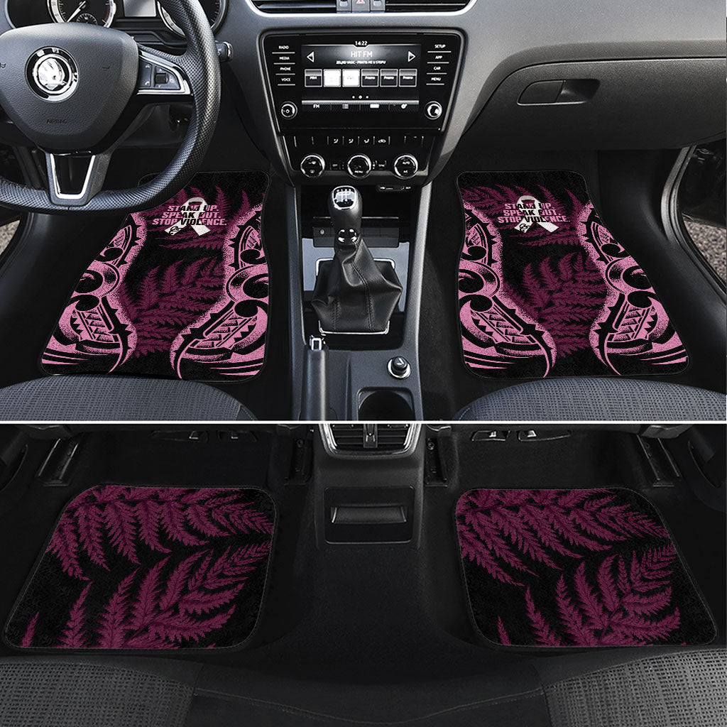 White Ribbon Day New Zealand Car Mats Respect Women Maori Pattern Pink