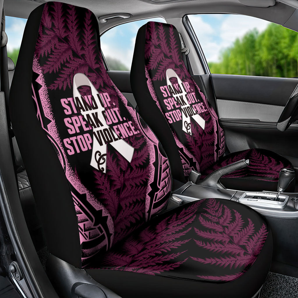 White Ribbon Day New Zealand Car Seat Cover Respect Women Maori Pattern Pink