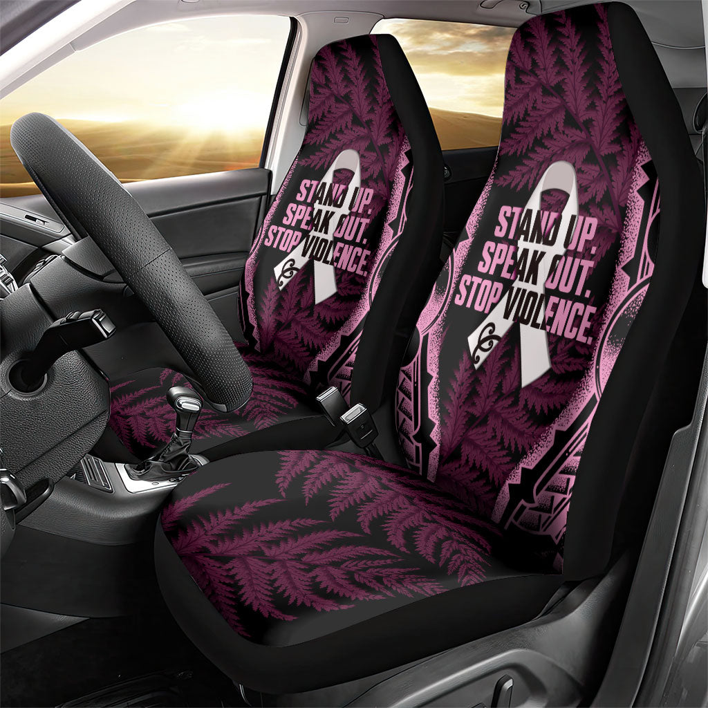 White Ribbon Day New Zealand Car Seat Cover Respect Women Maori Pattern Pink