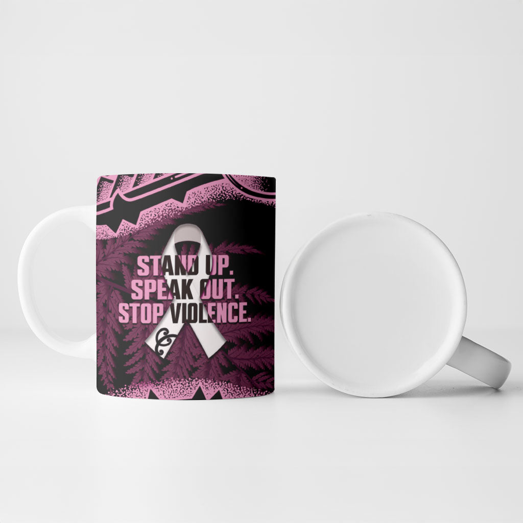 White Ribbon Day New Zealand Ceramic Mug Respect Women Maori Pattern Pink
