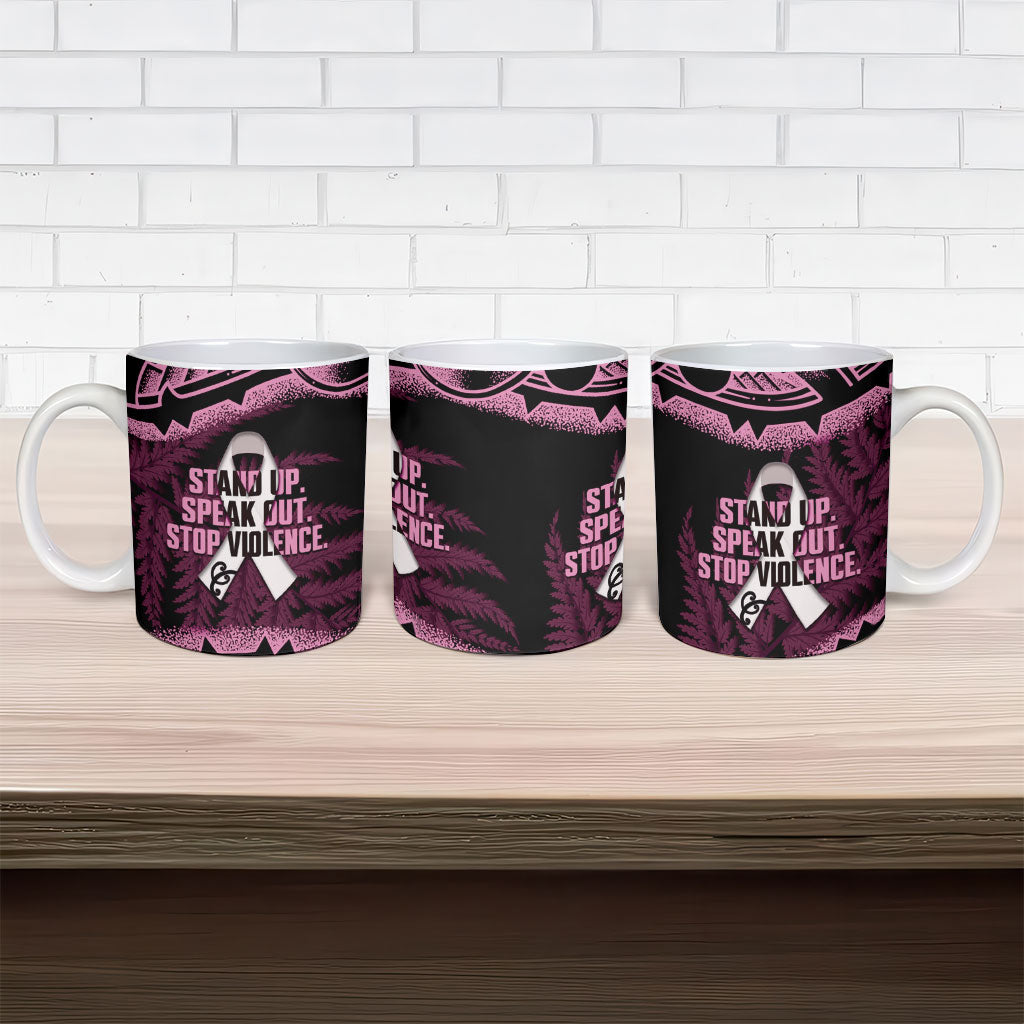 White Ribbon Day New Zealand Ceramic Mug Respect Women Maori Pattern Pink