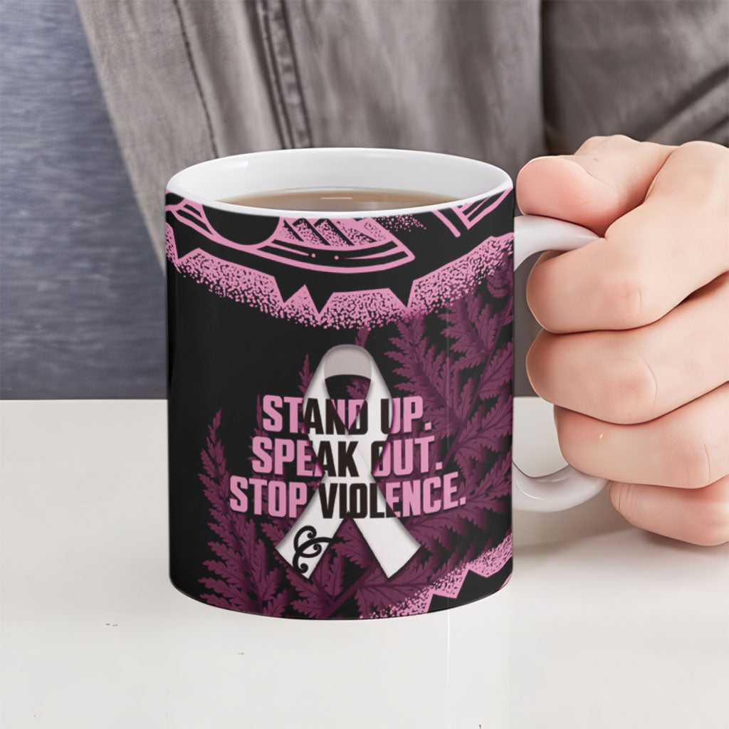 White Ribbon Day New Zealand Ceramic Mug Respect Women Maori Pattern Pink