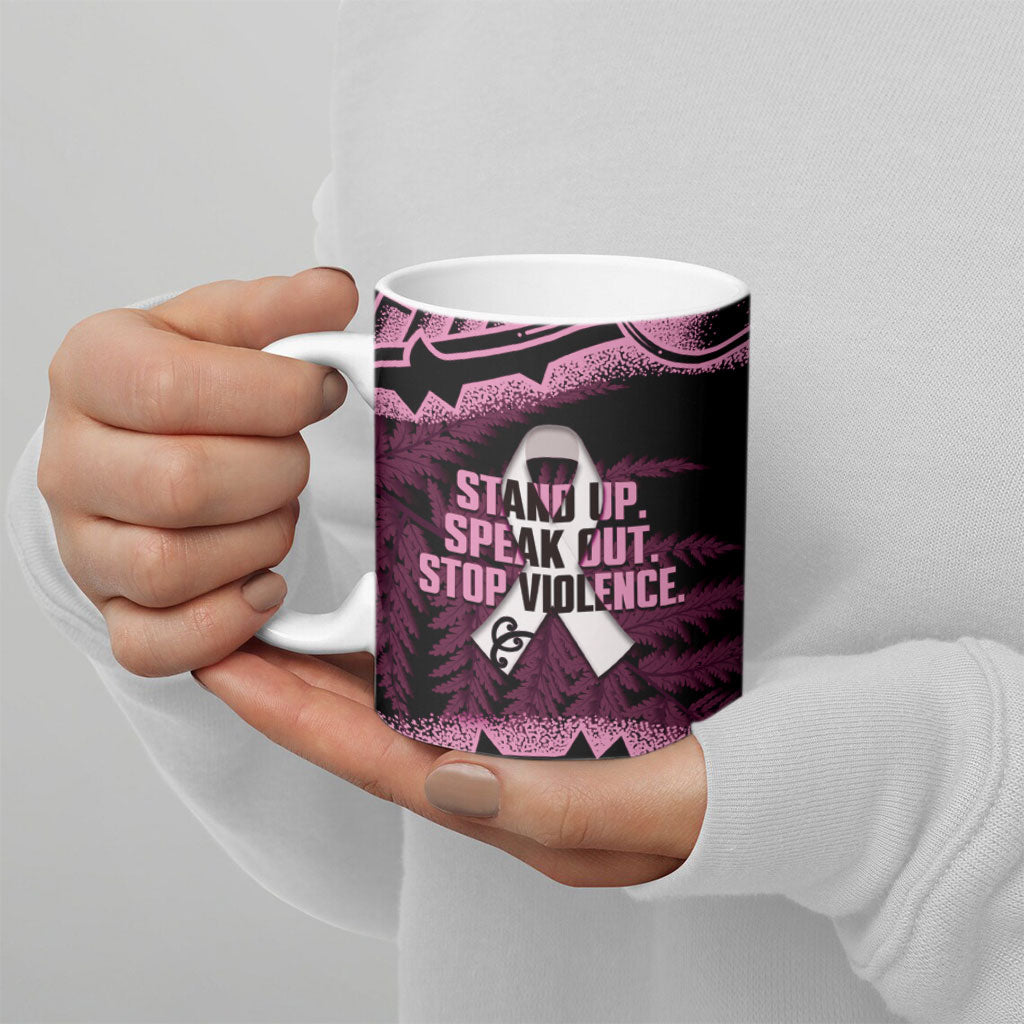 White Ribbon Day New Zealand Ceramic Mug Respect Women Maori Pattern Pink