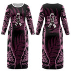 White Ribbon Day New Zealand Couples Matching Long Sleeve Bodycon Dress and Hawaiian Shirt Respect Women Maori Pattern Pink