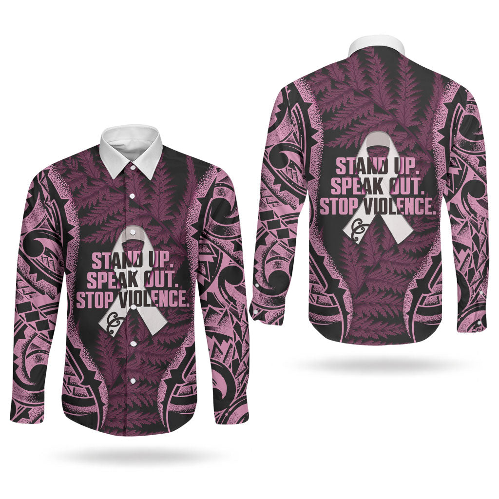White Ribbon Day New Zealand Couples Matching Long Sleeve Bodycon Dress and Long Sleeve Button Shirt Respect Women Maori Pattern Pink