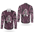 White Ribbon Day New Zealand Couples Matching Long Sleeve Bodycon Dress and Long Sleeve Button Shirt Respect Women Maori Pattern Pink