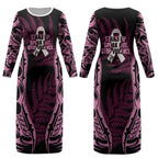 White Ribbon Day New Zealand Couples Matching Long Sleeve Bodycon Dress and Long Sleeve Button Shirt Respect Women Maori Pattern Pink