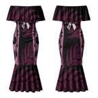 White Ribbon Day New Zealand Couples Matching Mermaid Dress and Hawaiian Shirt Respect Women Maori Pattern Pink