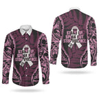 White Ribbon Day New Zealand Couples Matching Off Shoulder Maxi Dress and Long Sleeve Button Shirt Respect Women Maori Pattern Pink