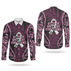 White Ribbon Day New Zealand Couples Matching Off The Shoulder Long Sleeve Dress and Long Sleeve Button Shirt Respect Women Maori Pattern Pink