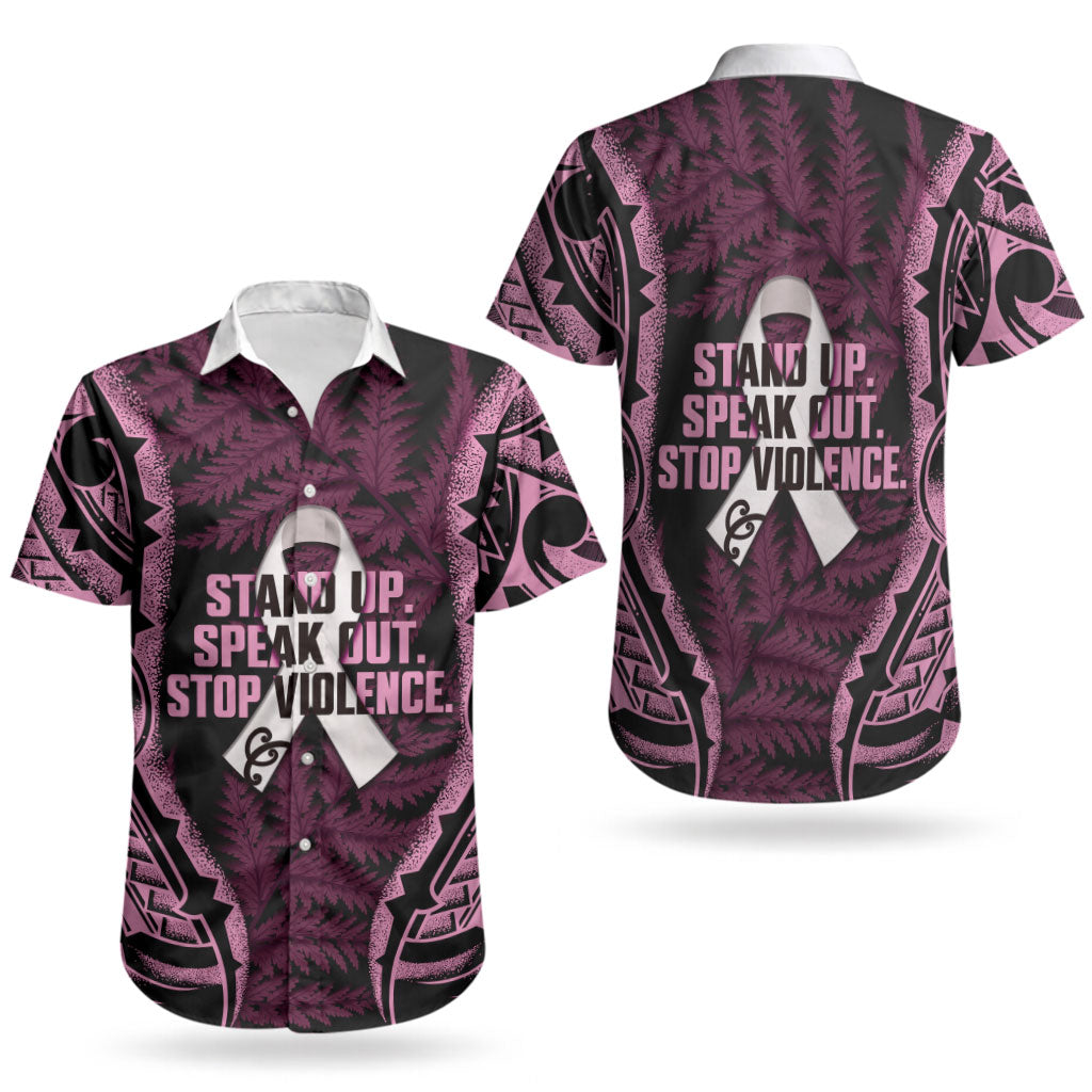 White Ribbon Day New Zealand Couples Matching Puletasi and Hawaiian Shirt Respect Women Maori Pattern Pink