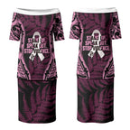 White Ribbon Day New Zealand Couples Matching Puletasi and Long Sleeve Button Shirt Respect Women Maori Pattern Pink