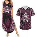 White Ribbon Day New Zealand Couples Matching Summer Maxi Dress and Hawaiian Shirt Respect Women Maori Pattern Pink